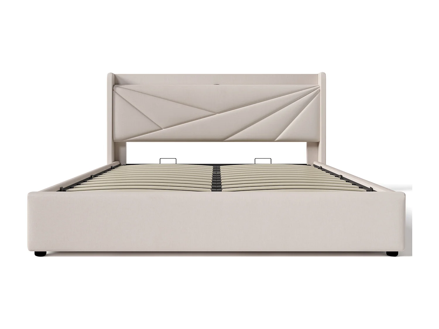 Lit coffre 166×208cm avec USB tête de lit cadre espace de rangement - Beige - (Avec matelas)