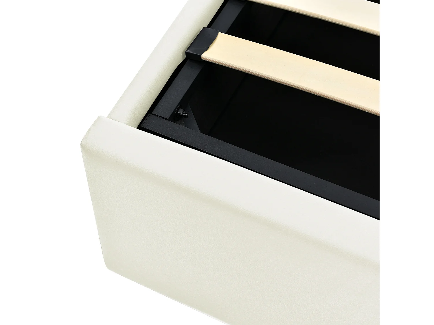 Lit coffre 145×203cm avec LED tête de lit cadre espace de rangement - PU - Blanc - (Avec matelas)