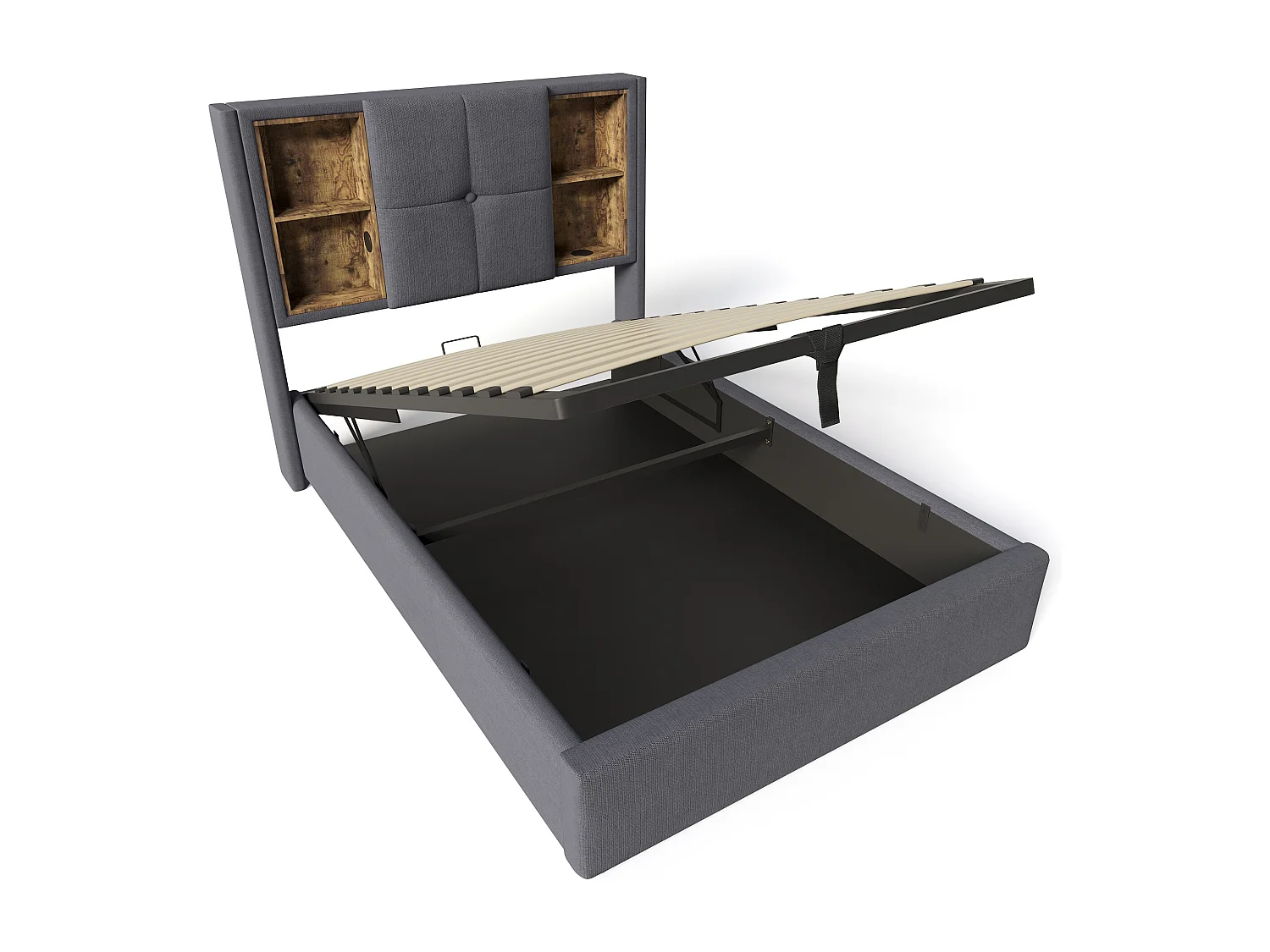 Lit Coffre 206x95x100.5 cm avec USB espace de rangement matelas gris pour enfants et adultes et adolescents