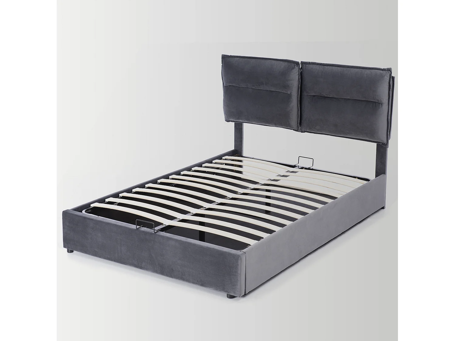 Lit coffre 148×203cm avec tête de lit réglable cadre espace de rangement - Gris - (Avec matelas)
