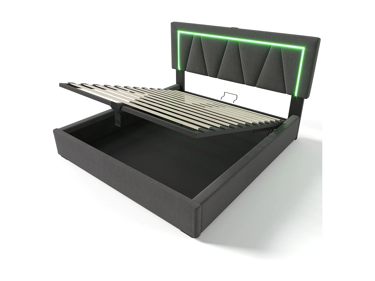 Lit Coffre 208x146.5x110.5 cm avec LED USB espace de rangement et matelas gris pour enfants et adultes et adolescents