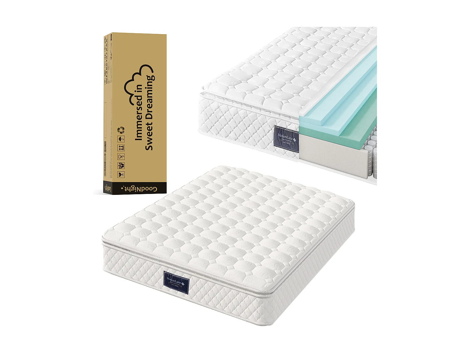 Opbergbed 225x146x111 cm met led-verlichting, USB-aansluiting en opbergruimte. Beige houten bedbodem en matras voor volwassenen, kinderen en tieners.