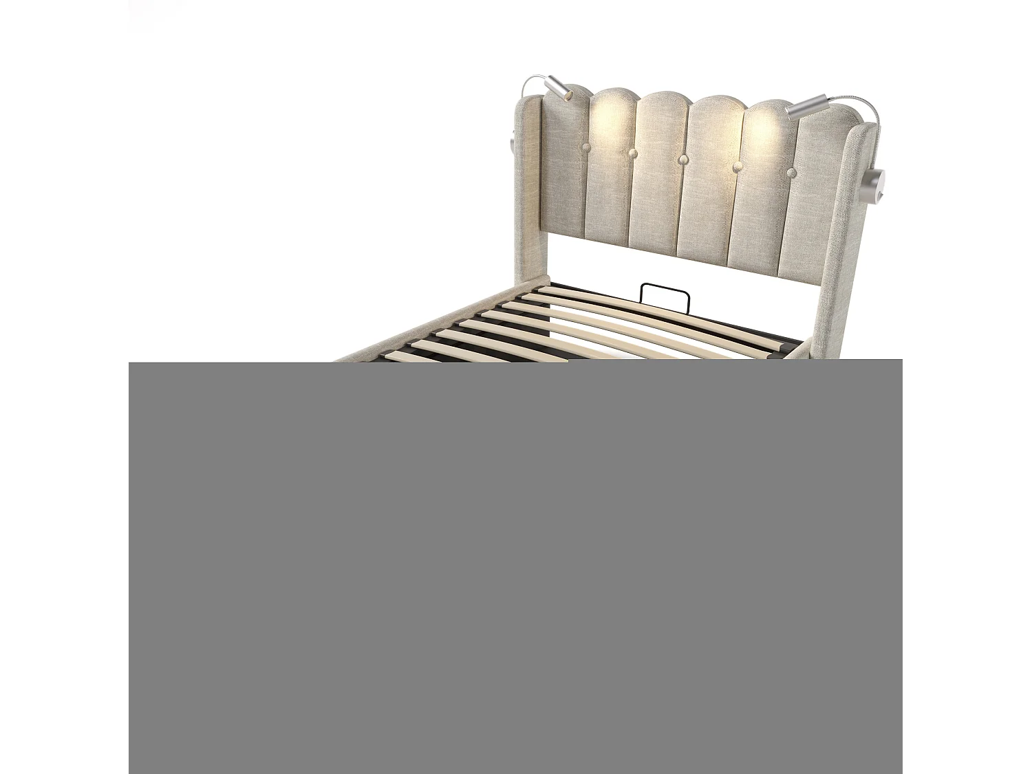 Lit Coffre 206x95x103 cm avec LED USB espace de rangement et matelas beige pour enfants et adultes et adolescents