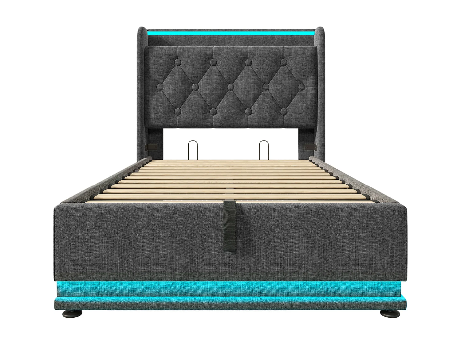 Lit Coffre 220x104x104 cm avec LED USB Espace de rangement Matelas Sommier à lattes en bois en gris pour enfants et adolescents
