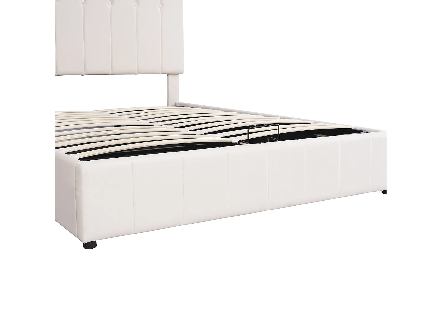 Lit Coffre 203x144.5x106 cm avec table de chevet réglable en hauteur et compartiments de rangement en blanc pour adultes et adolescents