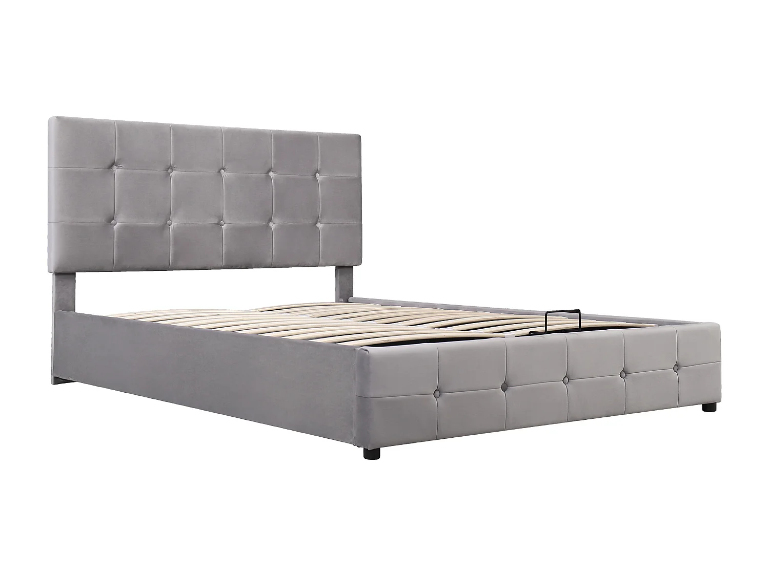 Lit Coffre 203c144.5c106 cm avec tête de lit rembourrée et réglable Espace de rangement en gris pour adultes et adolescents