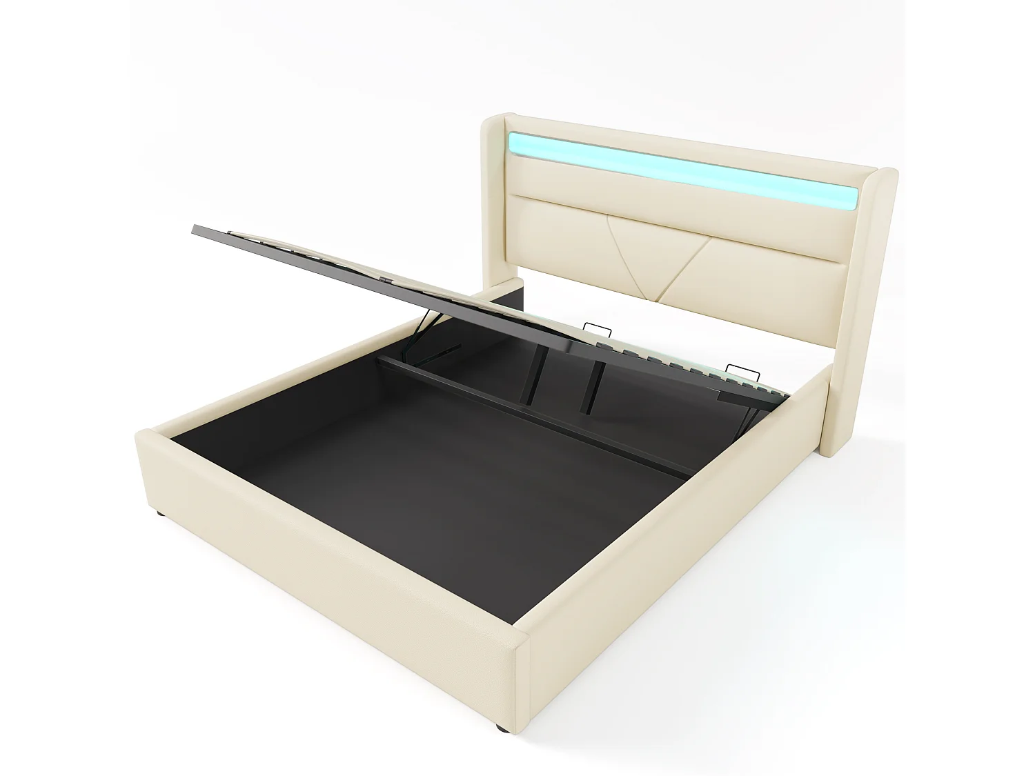 Lit coffre 166×202cm avec LED tête de lit cadre espace de rangement - PU - Blanc - (Avec matelas)
