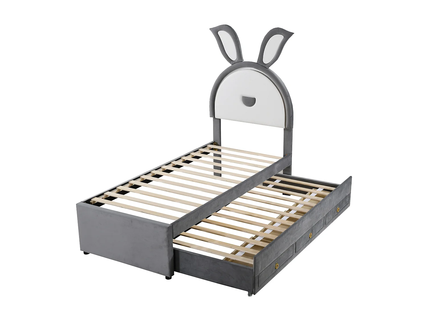 Lit enfant 200x90x167 cm avec LED lit gigogne et tiroirs de rangement en gris pour enfants et adolescents