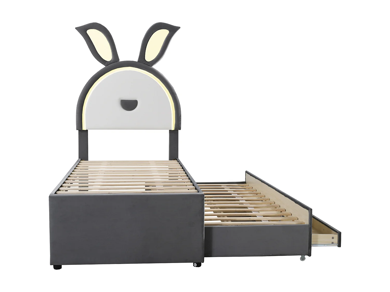 Lit enfant 200x90x167 cm avec LED lit gigogne et tiroirs de rangement en gris pour enfants et adolescents