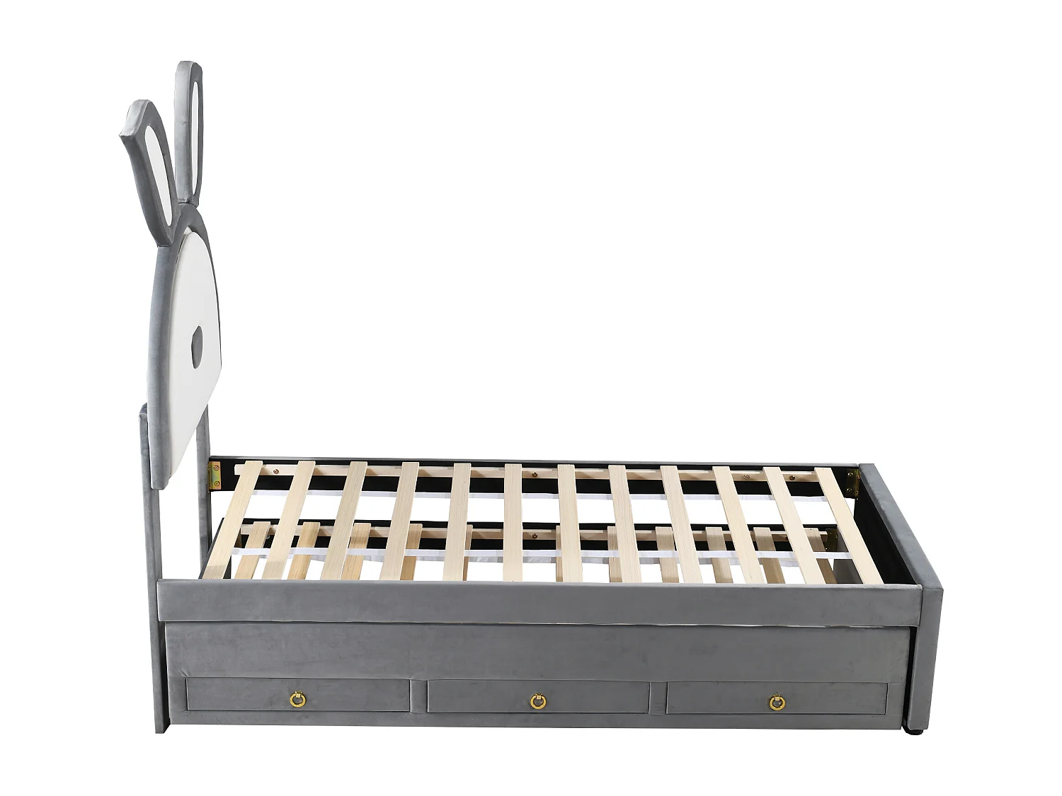 Lit enfant 90x200 avec lit gigogne, avec tiroirs de rangement, avec LED multicolore, MDF, gris (Sans matelas)