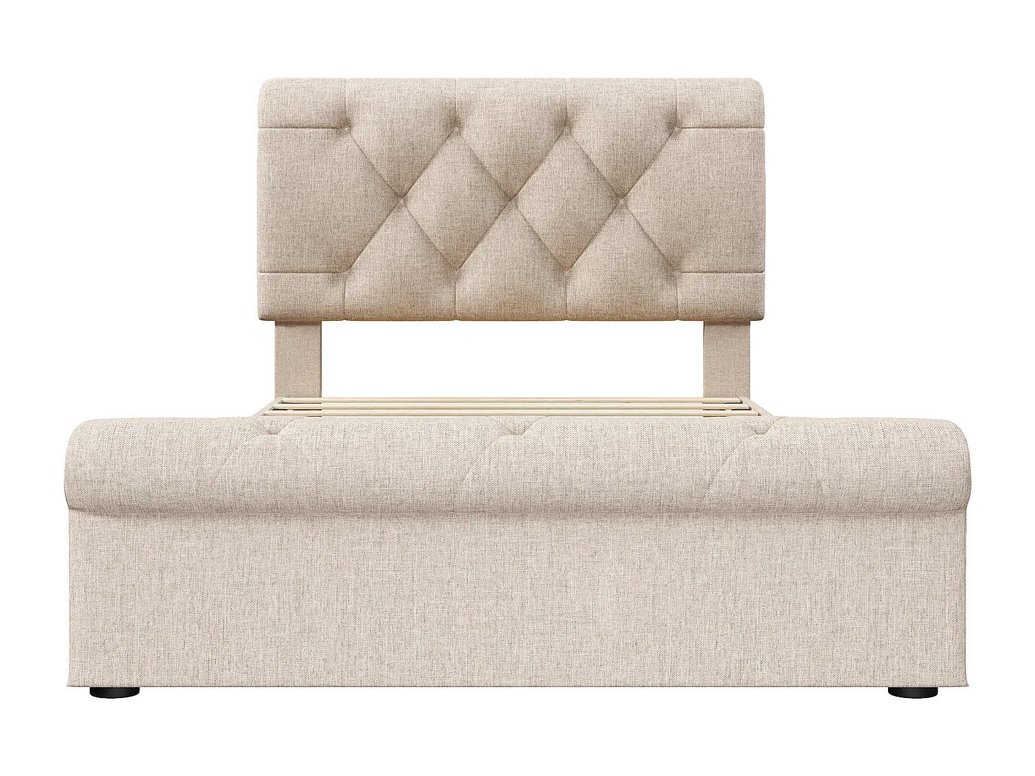 Lit enfant 98×225cm avec tête de lit réglable cadre en bois 2 tiroirs espace de rangement - beige - (Avec matelas)