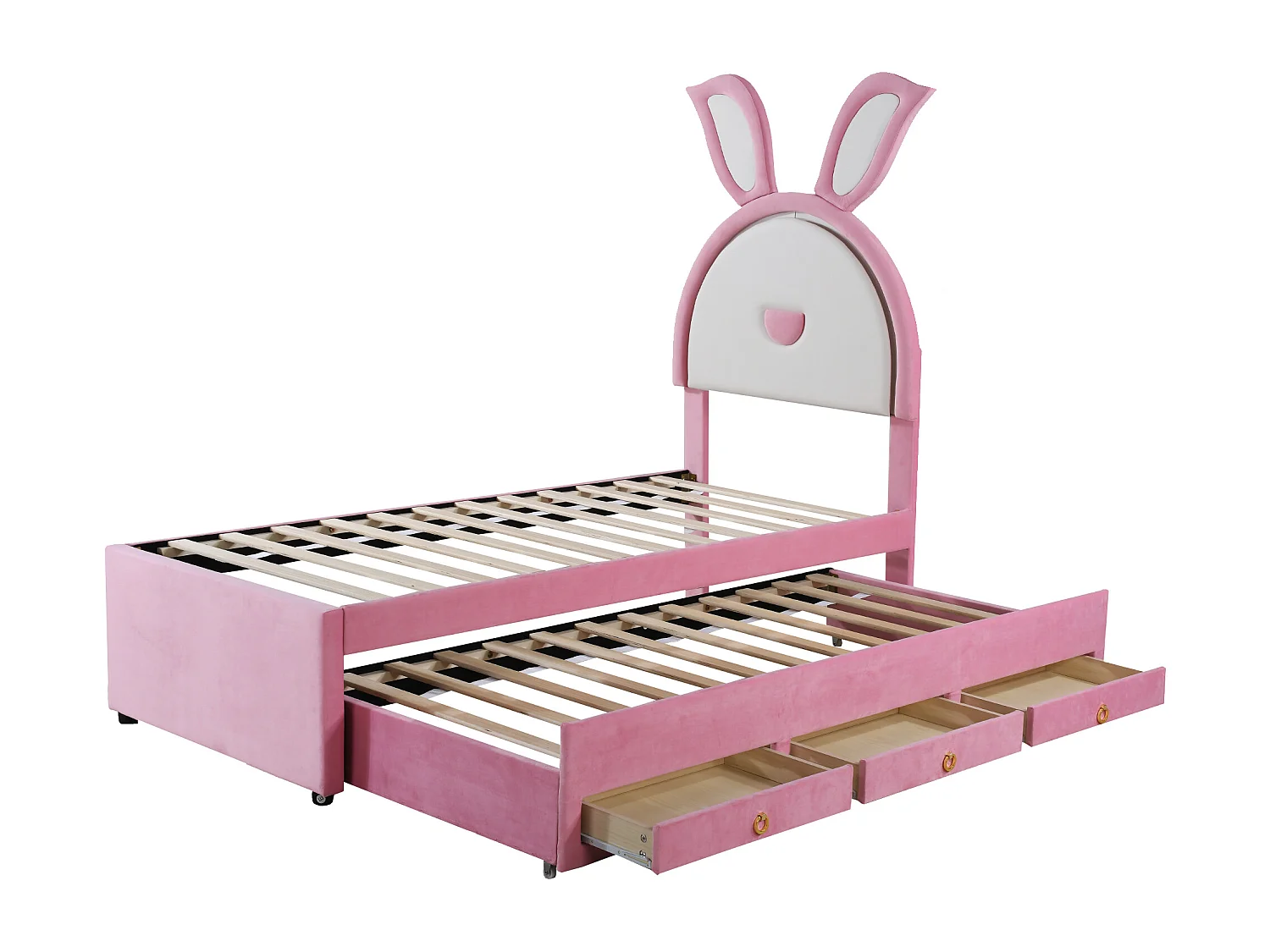Lit enfant 200x90x167 cm avec LED lit gigogne et tiroirs de rangement en rose pour enfants et adolescents