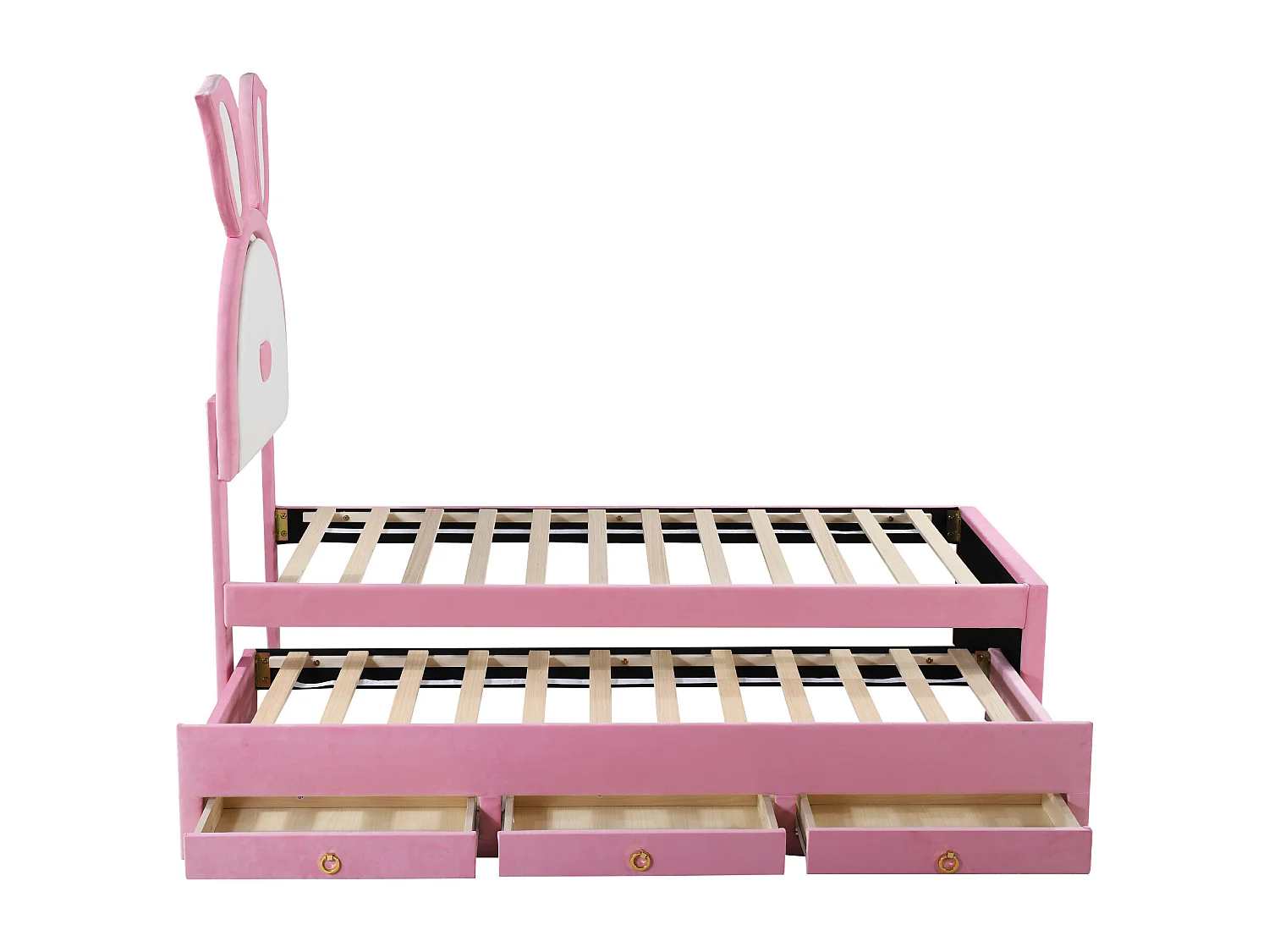 Lit enfant 200x90x167 cm avec LED lit gigogne et tiroirs de rangement en rose pour enfants et adolescents