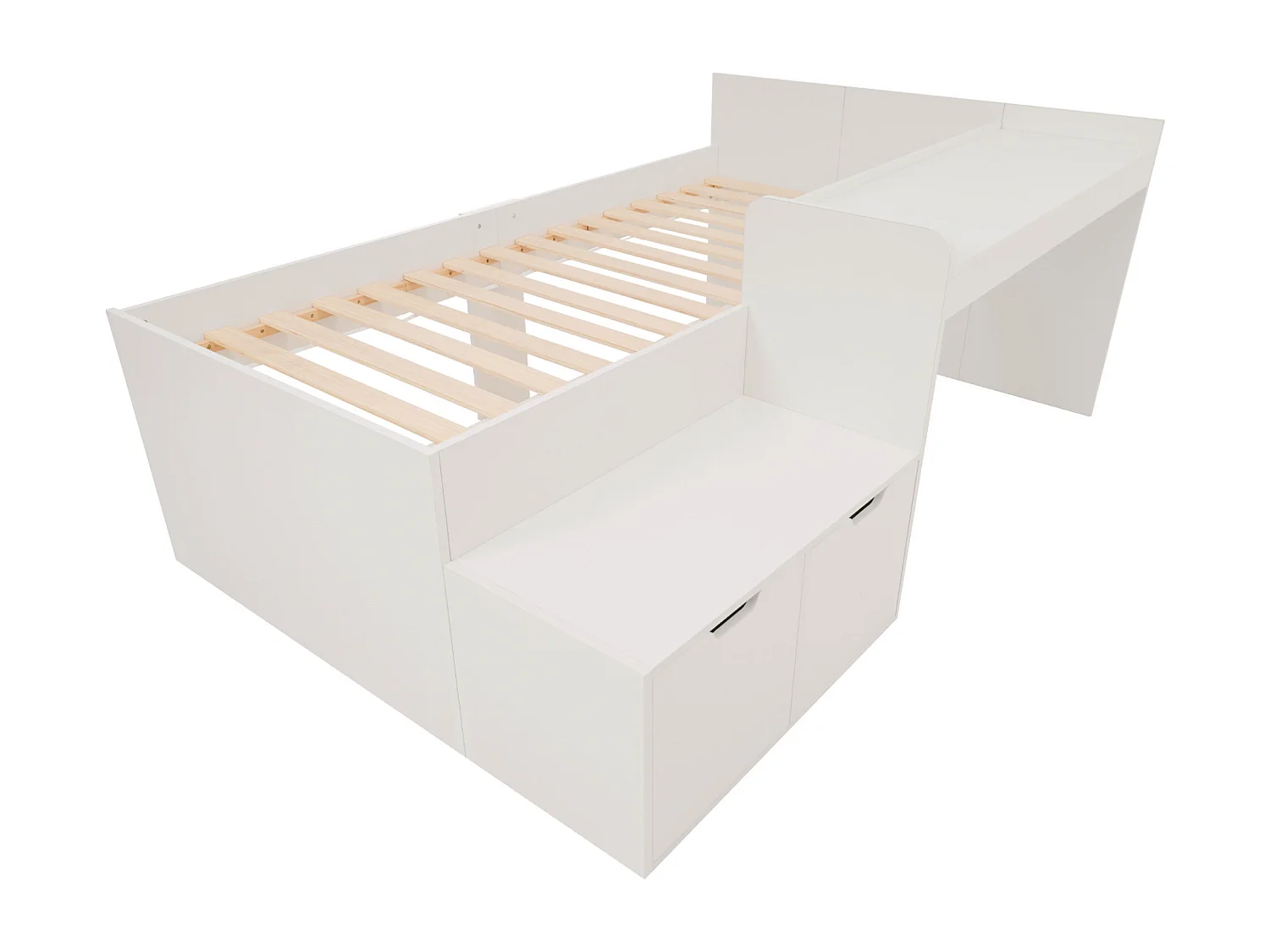 Lit enfant 205x137x82.5 cm avec bureau et tiroirs Espace de rangement Tapis antidérapant en blanc pour enfant