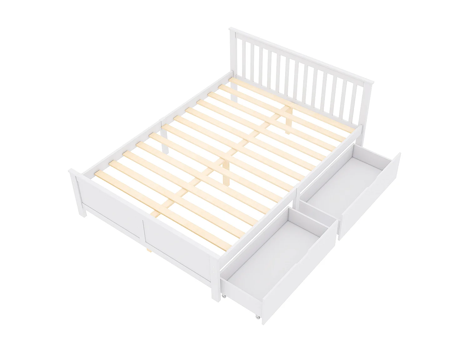 Lit double 205x147x82.5 cm avec Tiroirs de rangement Structure en pin en blanc pour adultes et adolescents