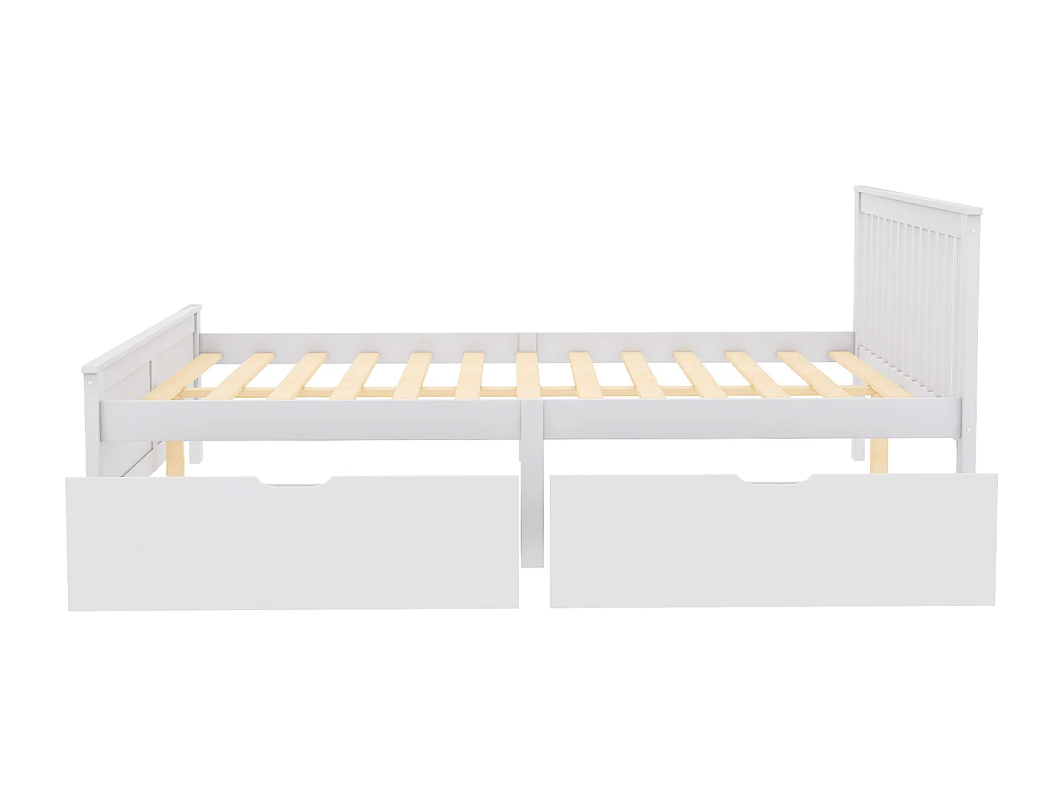 Lit double 205x147x82.5 cm avec Tiroirs de rangement Structure en pin en blanc pour adultes et adolescents
