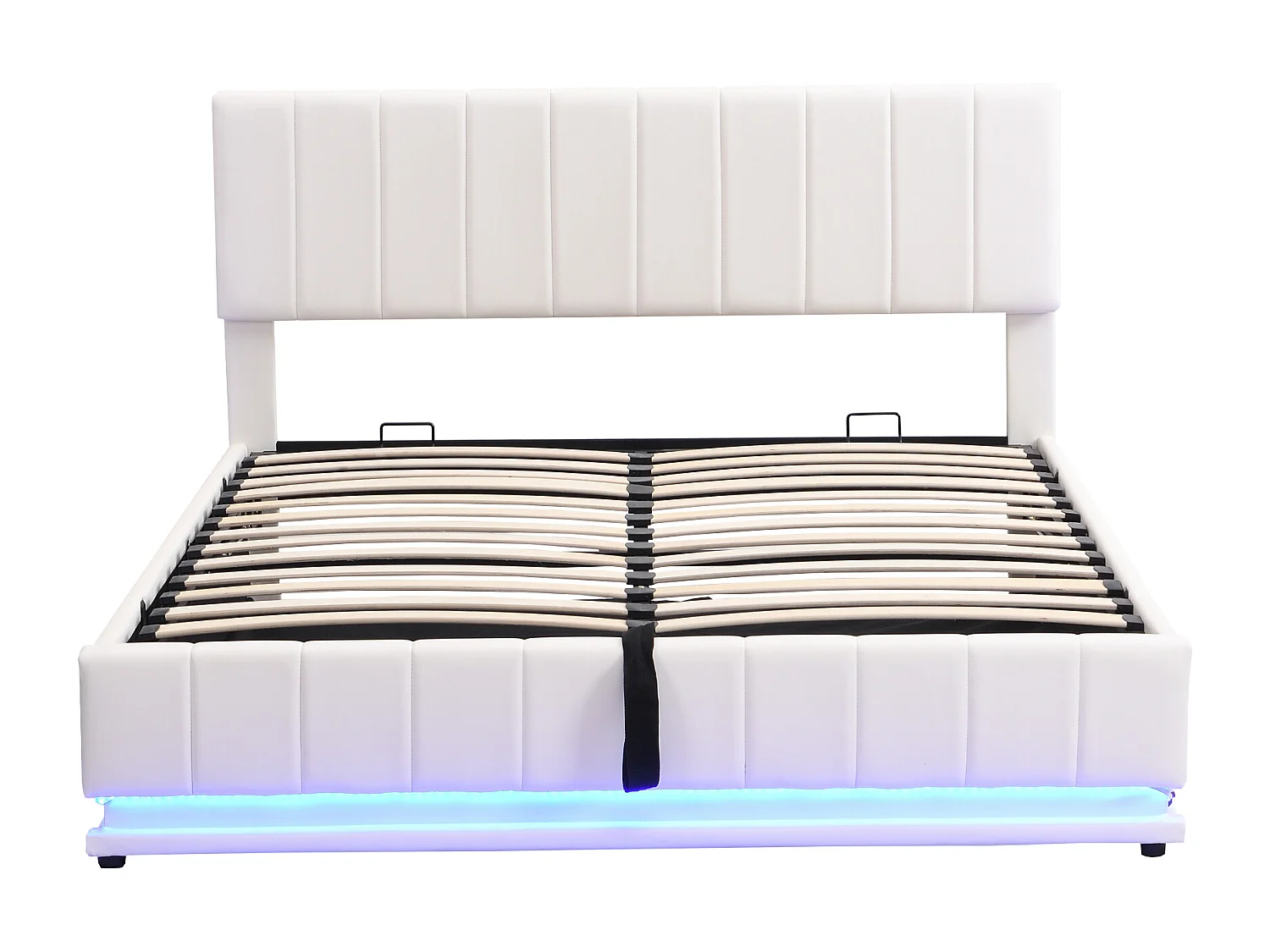 Lit double 202.5x162x101 cm avec LED Tête de lit capitonnée réglable Espace de rangement en blanc pour adultes et adolescents