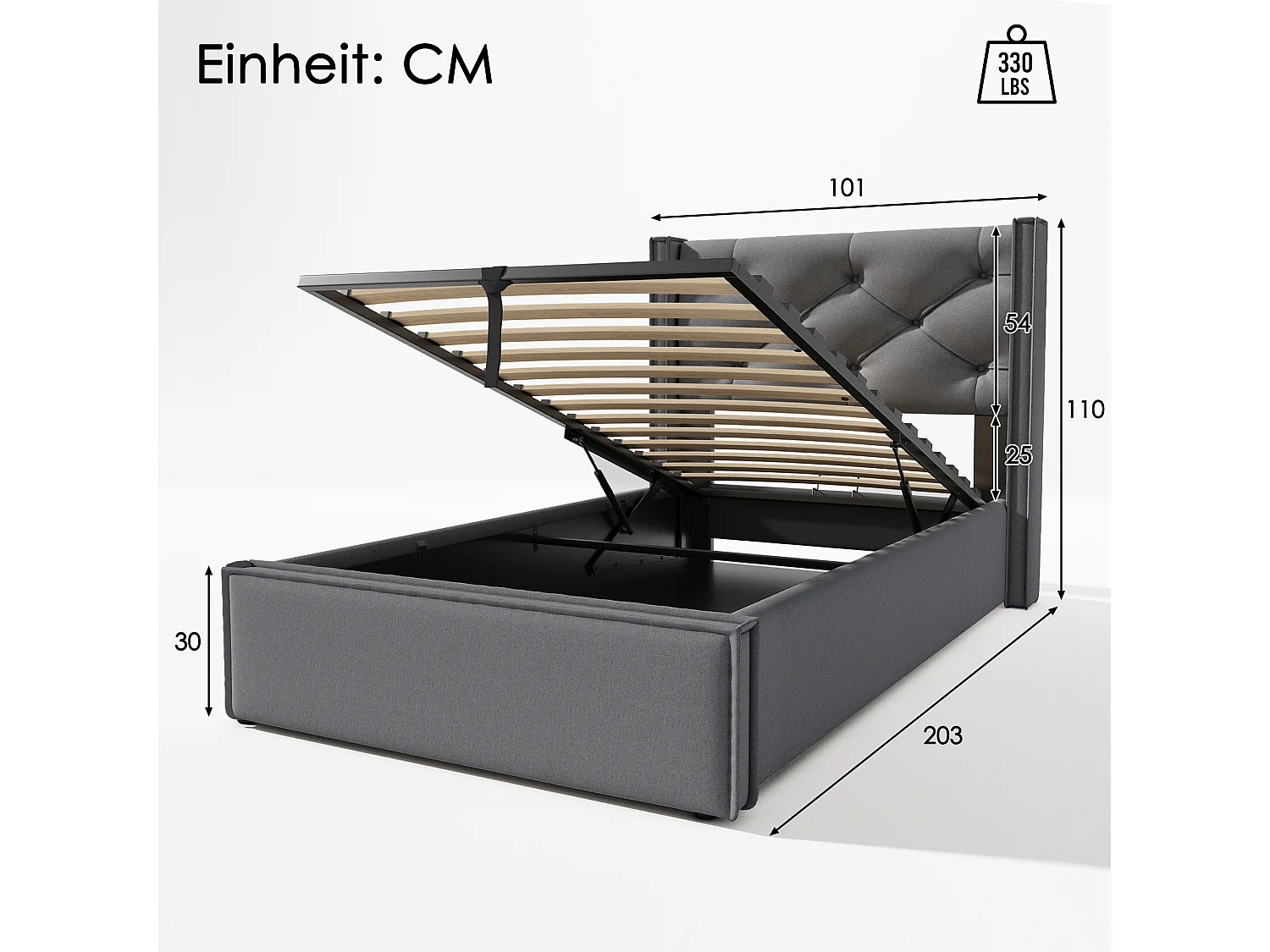 Lit enfant 101×203cm avec tête de lit cadre espace de rangement - noir - (Avec matelas)