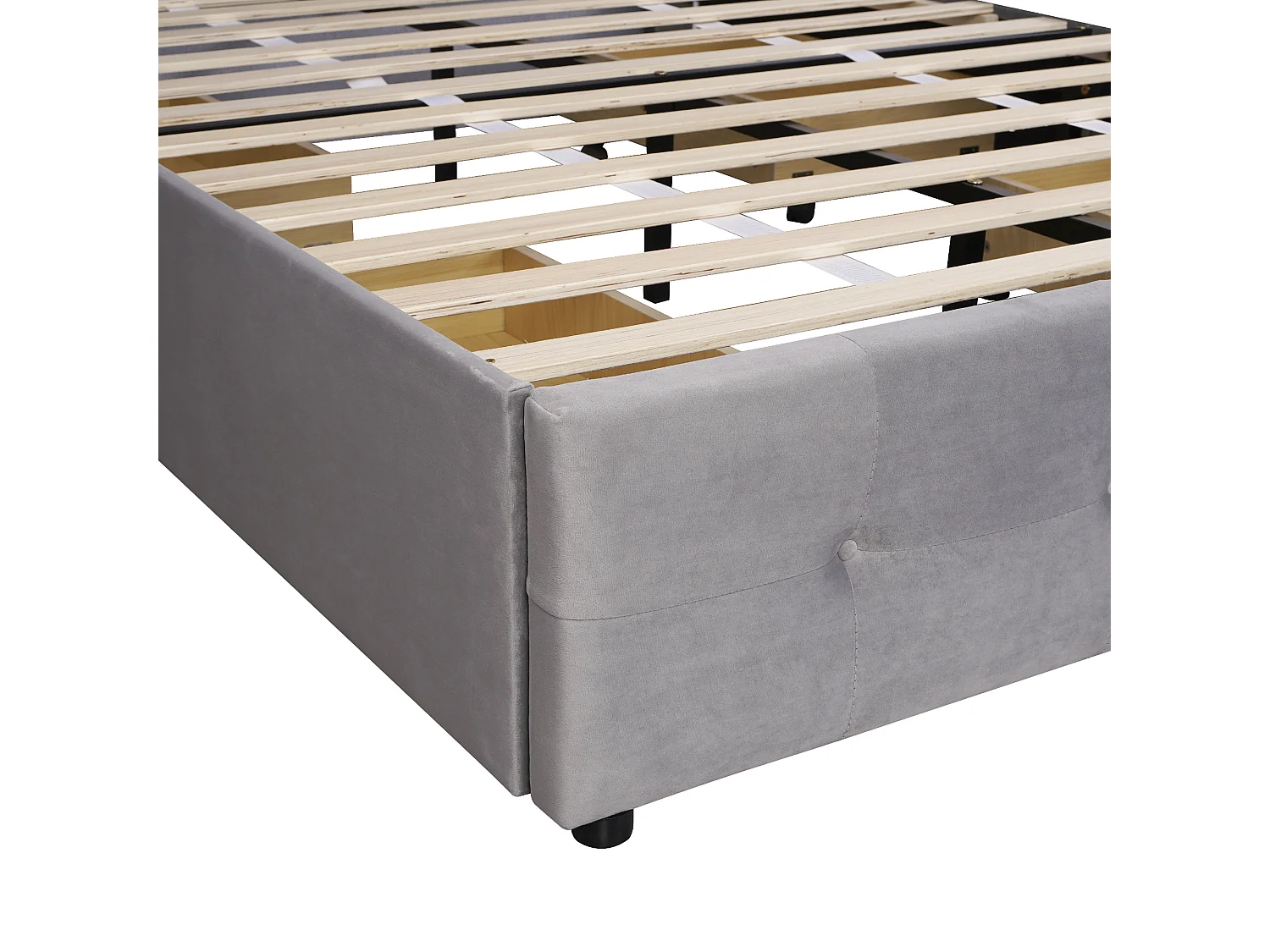 Lit double 210x146x106 cm avec sommier à lattes et tête de lit et grands tiroirs Revêtement velours en gris pour adultes et adolescents