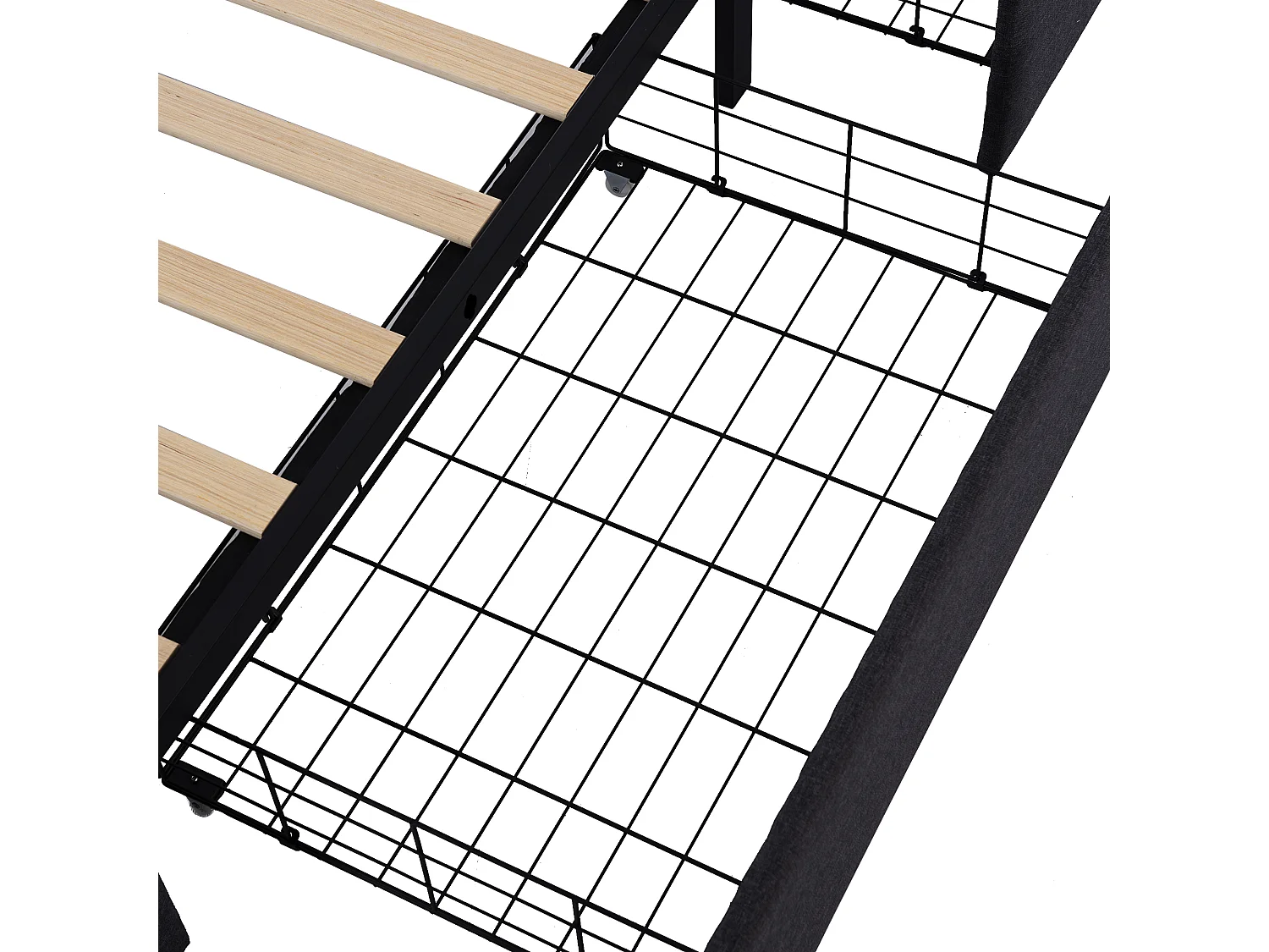 Lit enfant 100.5×208cm avec LED 2 tiroirs tête de lit réglable - noir - (Avec matelas)