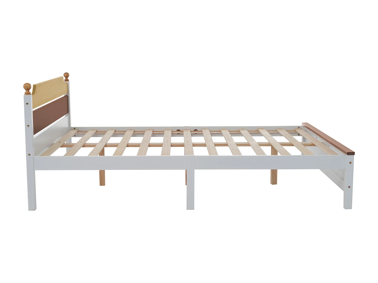 Lit double 210x147.5x82.5 cm avec tête de lit et sommier à lattes Couleur naturelle et blanc pour enfants et adolescents et adultes (sans matelas)