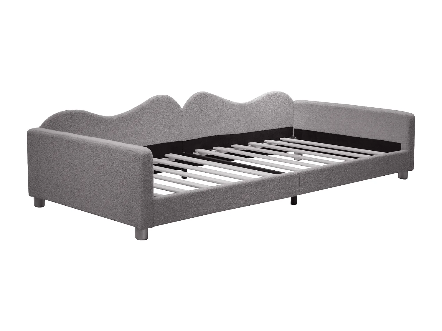 Lit enfant 214.5x95x42 cm avec dossier et accoudoirs Sommier à lattes en gris pour enfants et adolescents