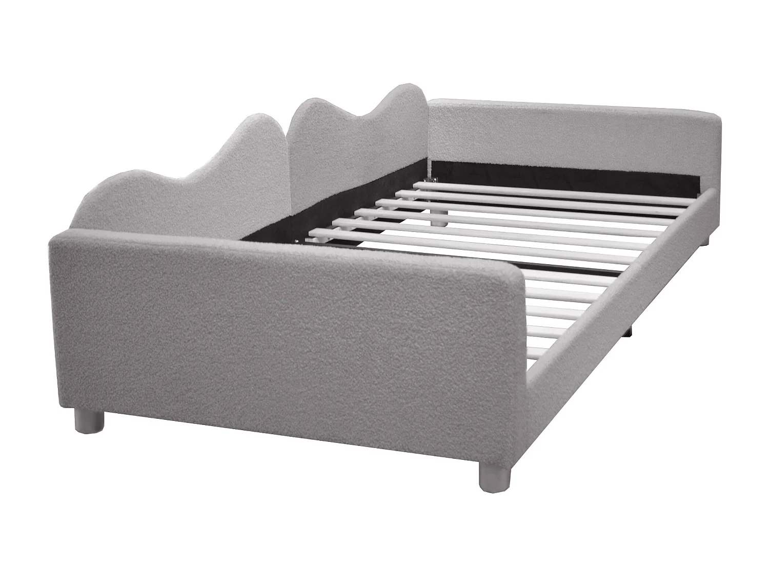 Lit enfant 214.5x95x42 cm avec dossier et accoudoirs Sommier à lattes en gris pour enfants et adolescents