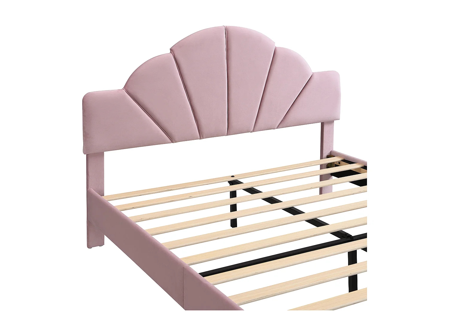 Lit double 140x200cm avec velours tête capitonnée et banc de bout de lit cadre de lit robuste, rose Sans matelas