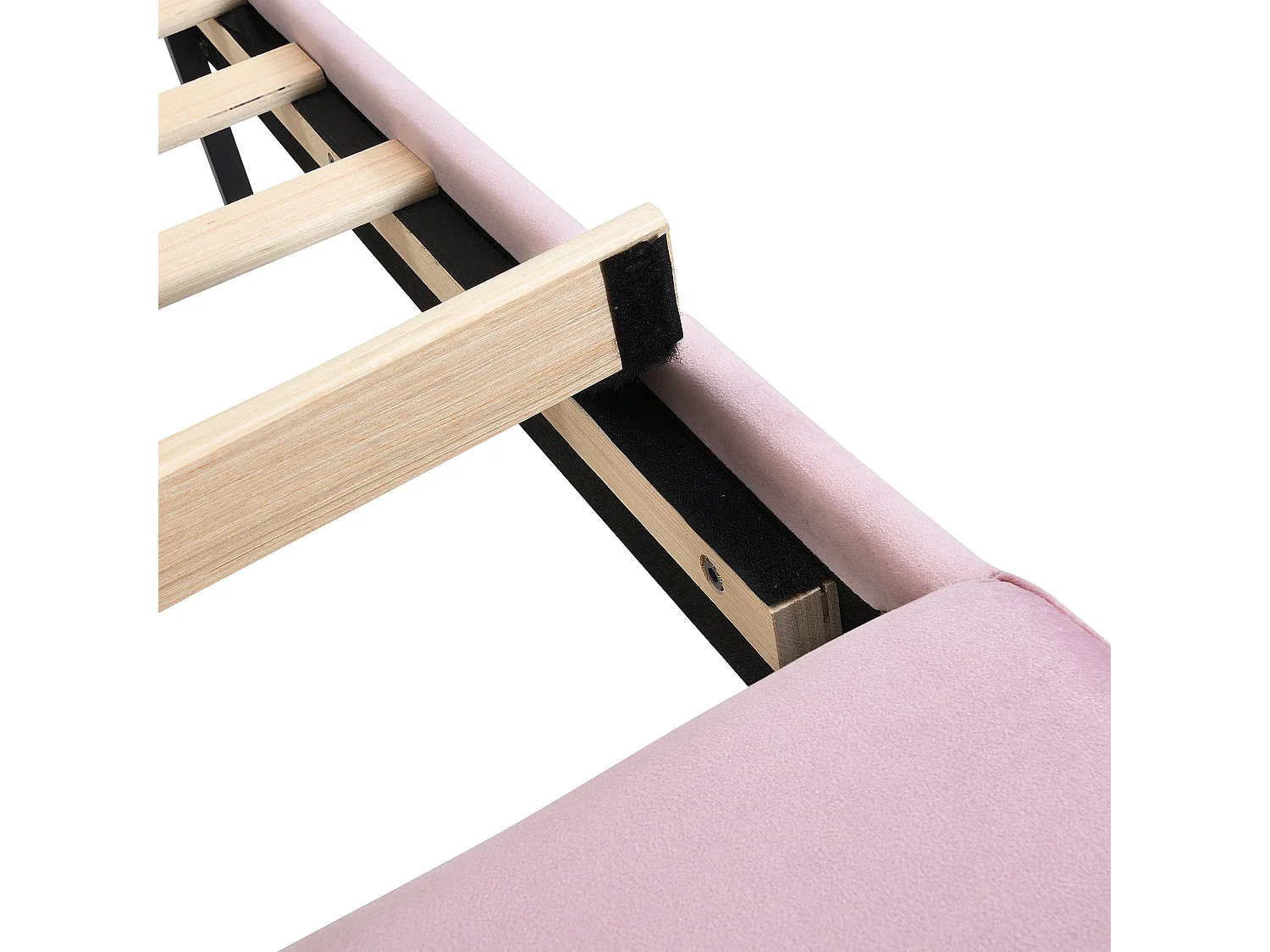 Lit double 140x200cm avec velours tête capitonnée et banc de bout de lit cadre de lit robuste, rose Sans matelas