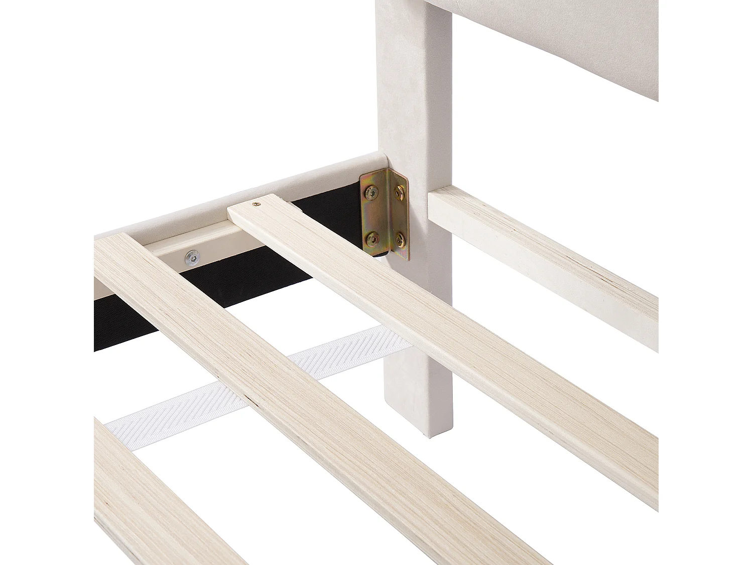 Lit double 210x146x106 cm avec sommier à lattes et tête de lit et grands tiroirs Revêtement velours en beige pour adultes et adolescents