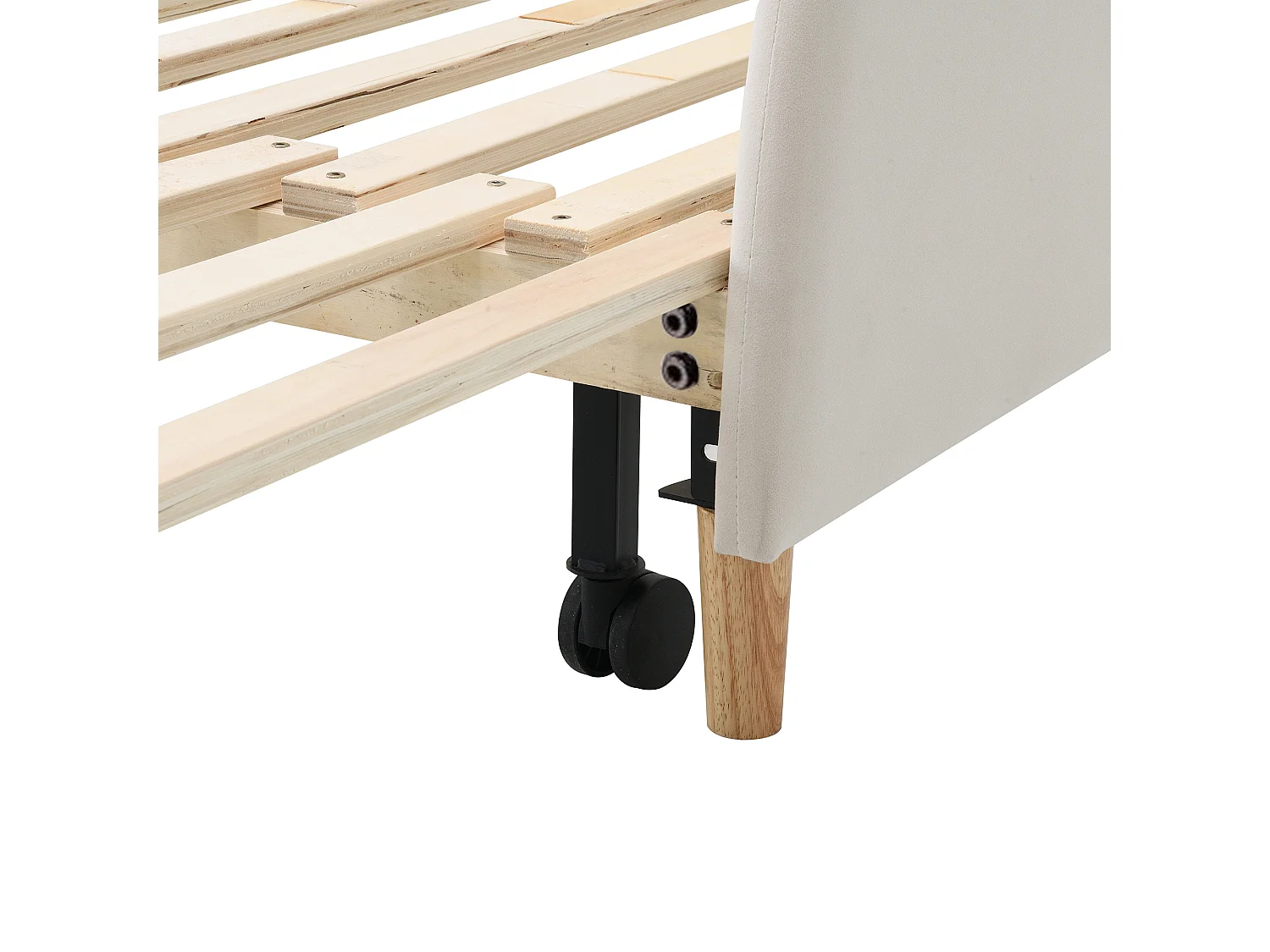 Lit double 205x149x105.5 cm avec bords protecteurs souples et lit gigogne Revêtement velours en beige pour enfants et adolescents