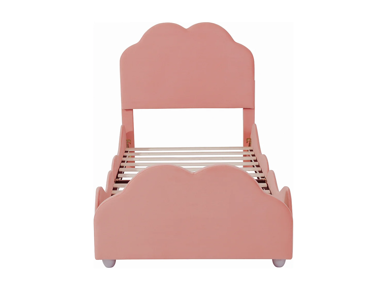 Lit enfant 207.5x95x107.5 cm avec Tête de lit en forme de nuage Cadre de lit avec barrière de sécurité haute en rose pour enfants et adolescents