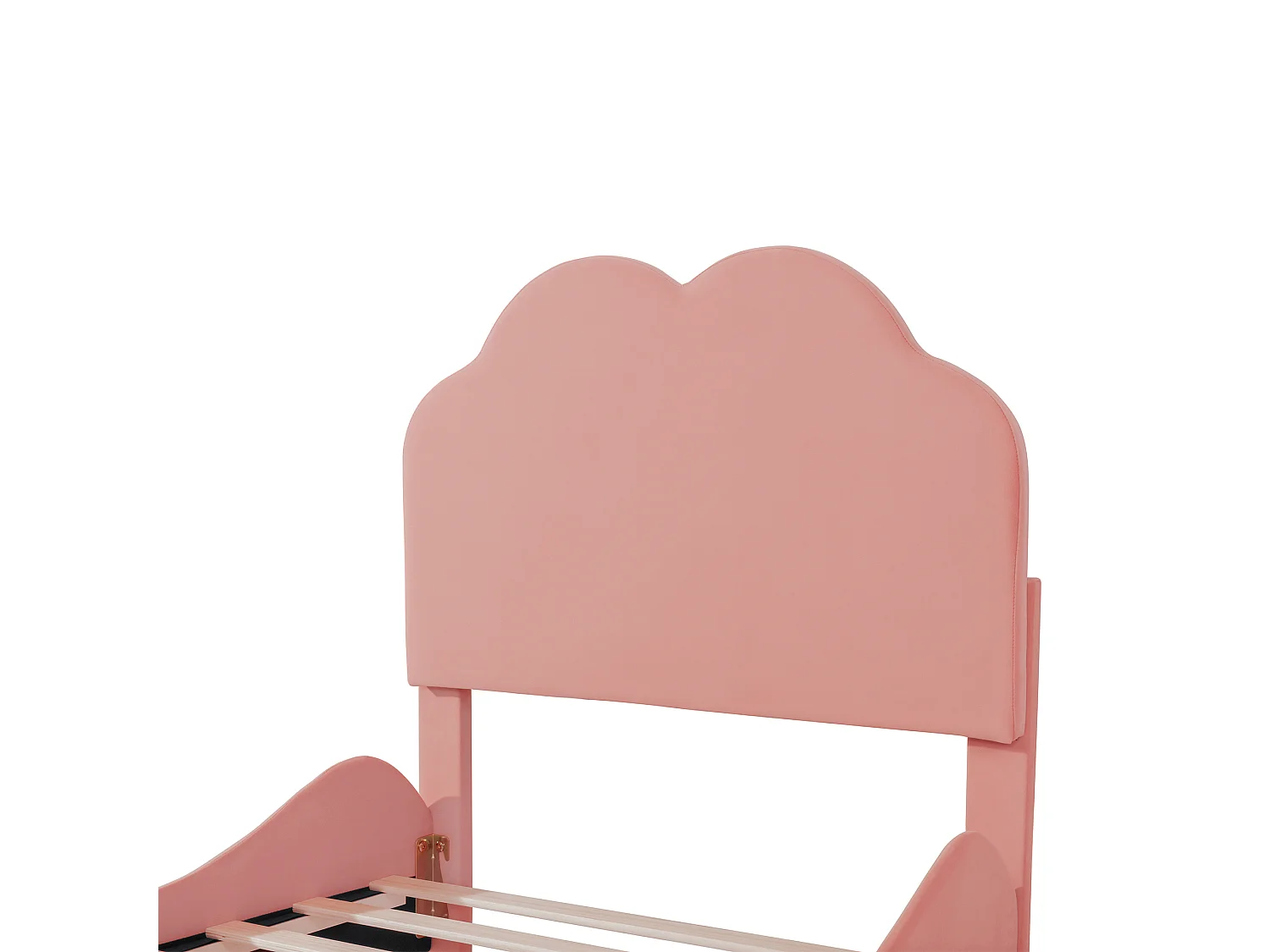 Lit enfant 207.5x95x107.5 cm avec Tête de lit en forme de nuage Cadre de lit avec barrière de sécurité haute en rose pour enfants et adolescents