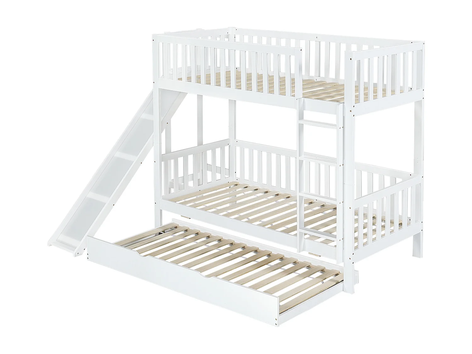 Lit superposé 250x172x170.5 cm avec toboggan et étagères et barrière Matériau MDF en blanc pour enfants et adolescents