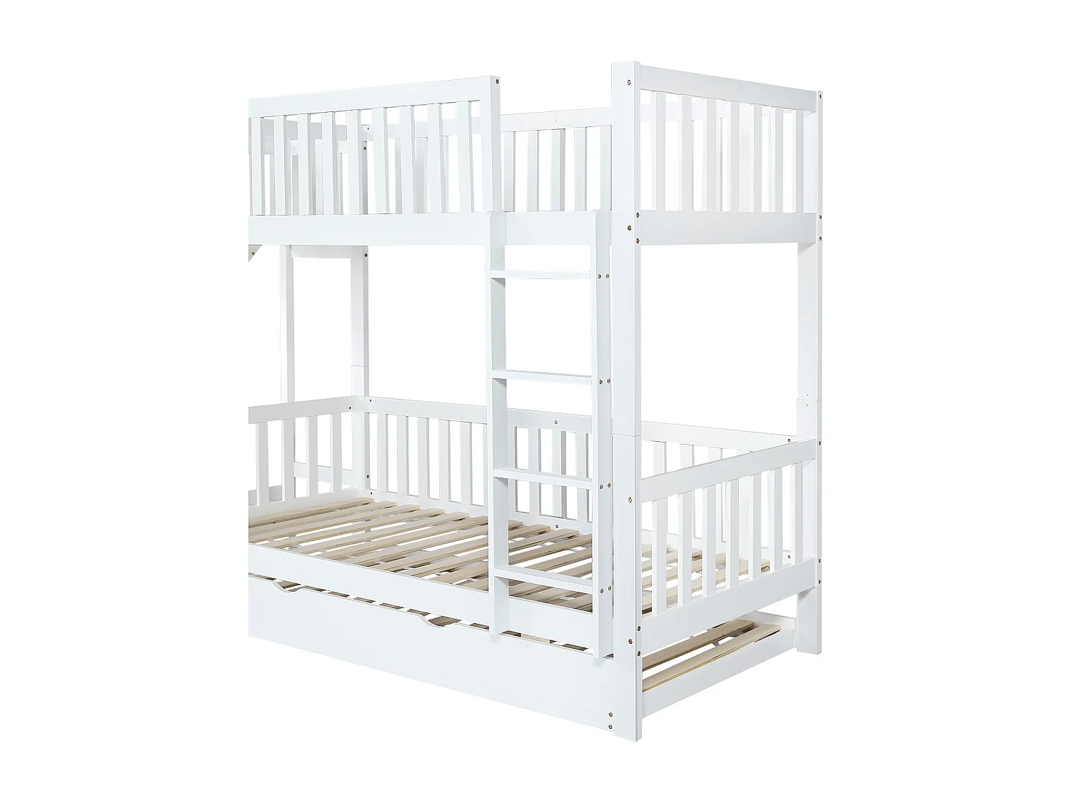 Lit superposé 250x172x170.5 cm avec toboggan et étagères et barrière Matériau MDF en blanc pour enfants et adolescents