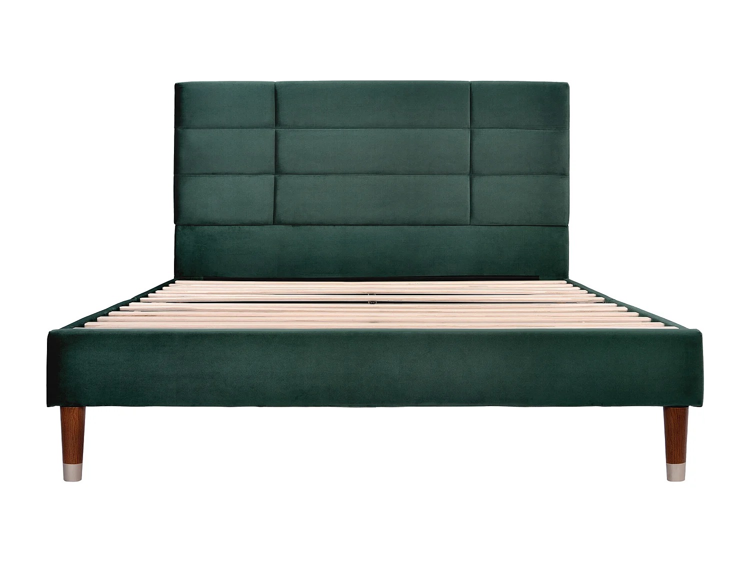 Lit double 141×209cm avec tête de lit cadre rembourré - Bois - Vert - (Avec matelas)