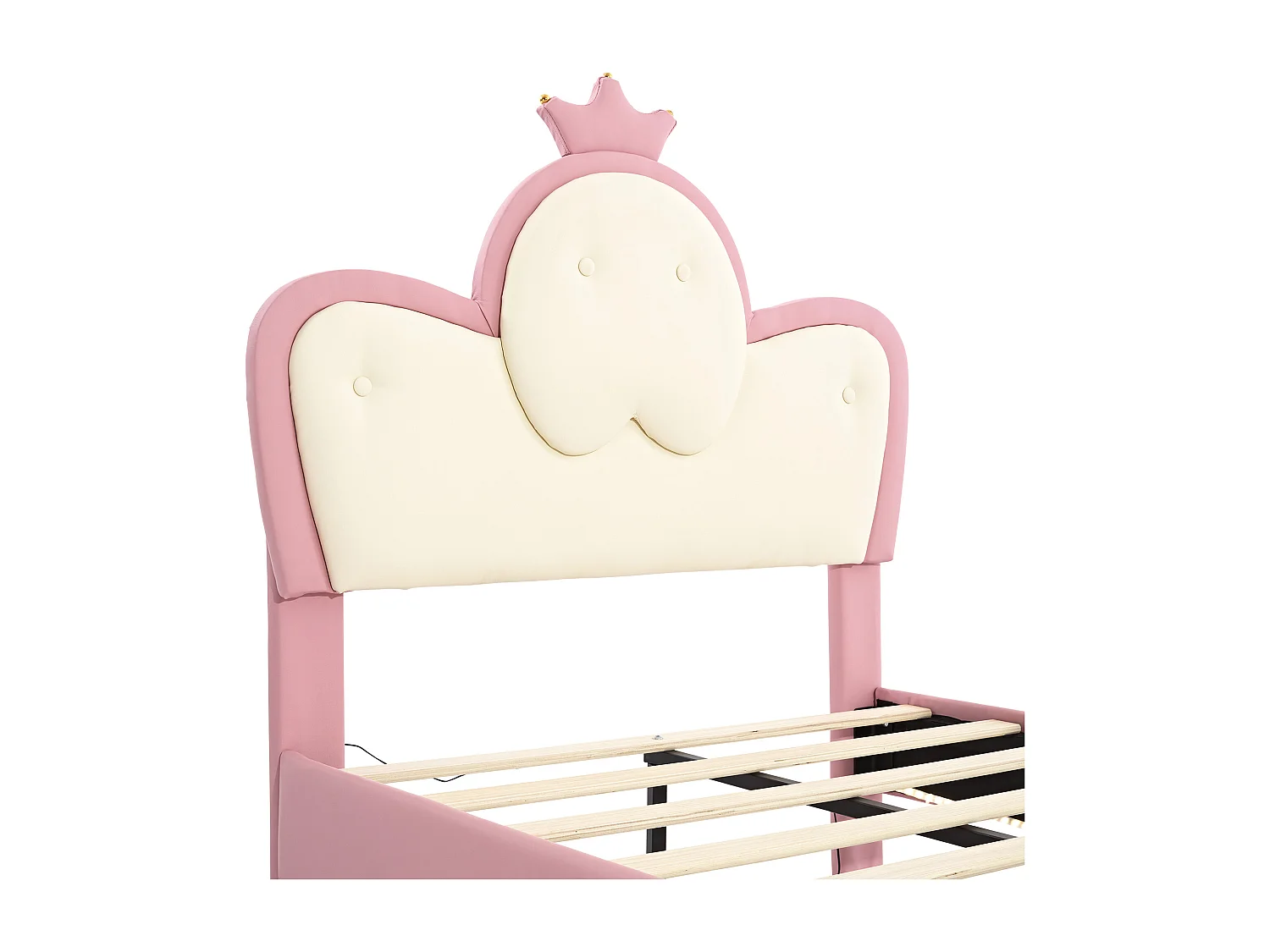 Lit enfant 206.5x101x112.5 cm avec LED Coins de protection souples Design en forme de couronne en blanc et rose pour enfants et adolescents