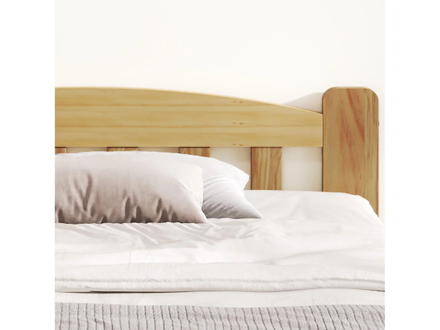 Lit double 205x146x55 cm avec tête de lit et sommier à lattes Couleur naturelle pour enfants et adolescents et adultes