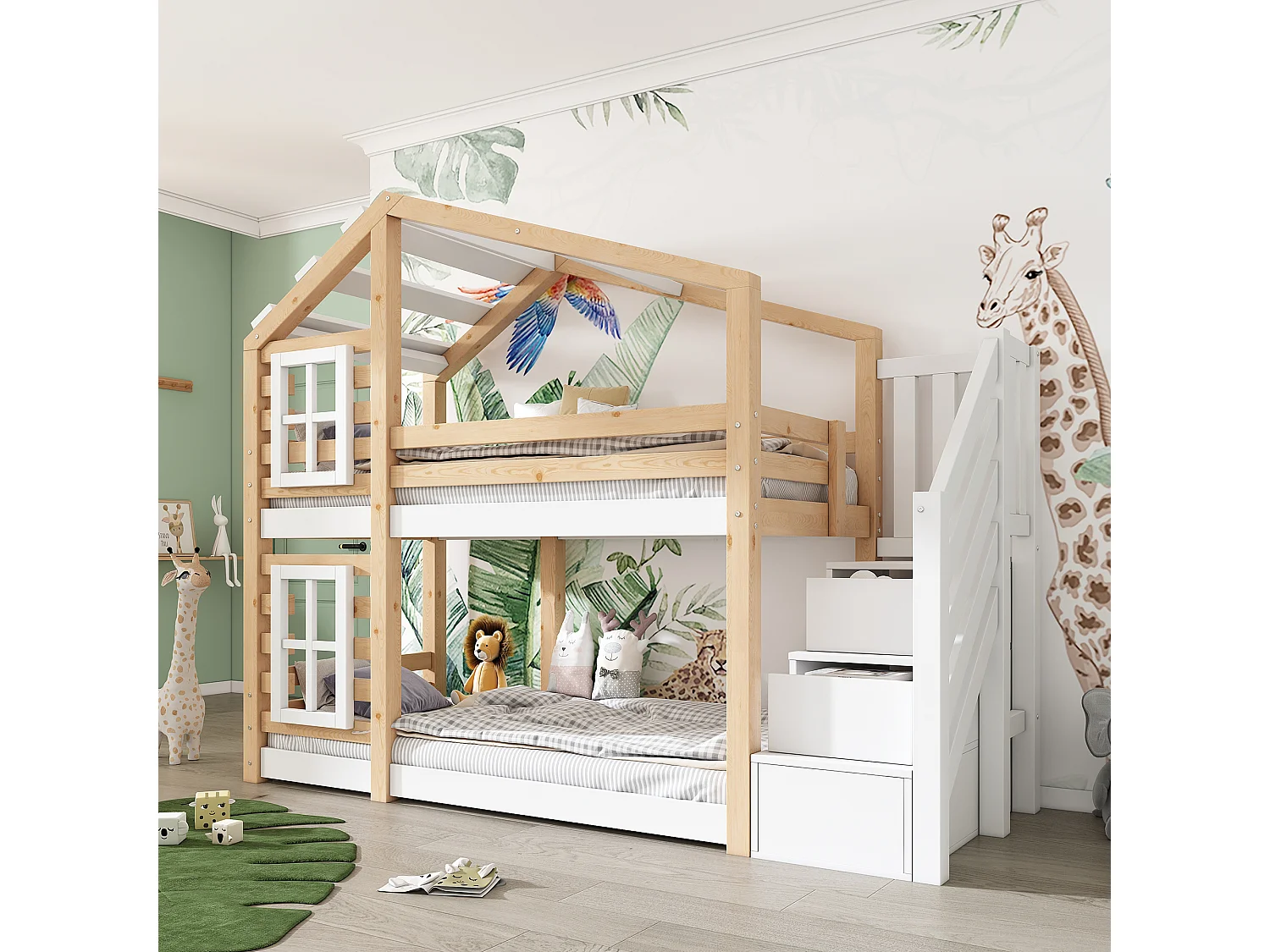 Stapelbedden 96×257cm met frame lattenbodem valbeveiliging ladder opbergruimte - MDF - Wit - (Zonder matelas)