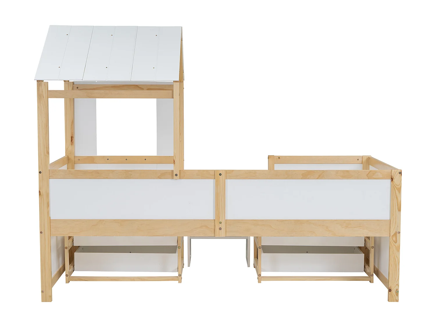 Lit enfant 204x96.5x159 cm avec quatre tiroirs et un petit escalier et une rambarde Style chalet en blanc pour enfants et adolescents
