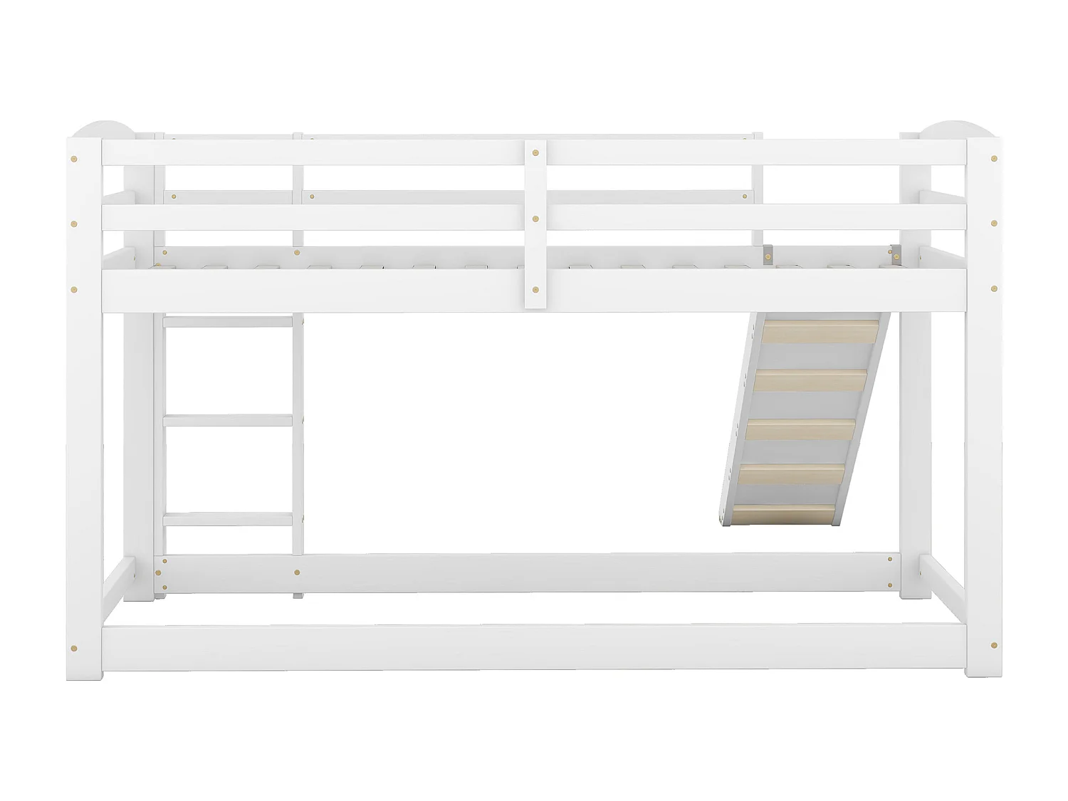 Stapelbed 204x95x118 cm met ladder en glijbaan. Witte veiligheidshekken voor kinderen en tieners.