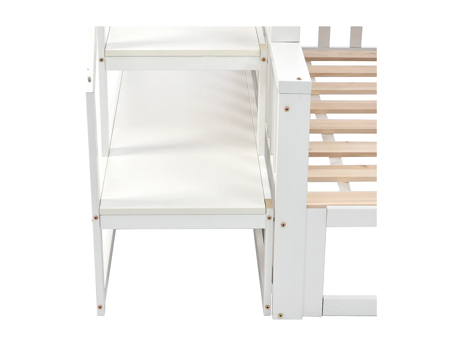 Lit superposé 253x125.5x170 cm avec table réglable et échelle et espace de rangement en blanc pour enfants et adolescents
