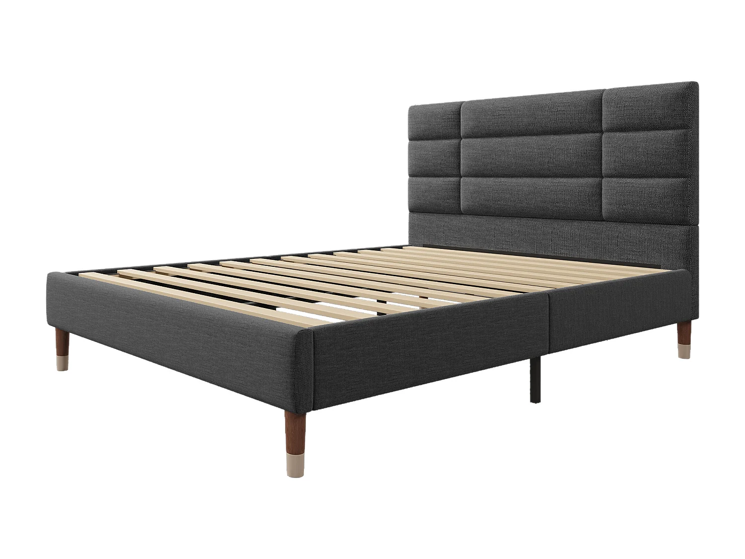 Lit double 141×209cm avec tête de lit cadre rembourré - Bois - Gris - (Avec matelas)