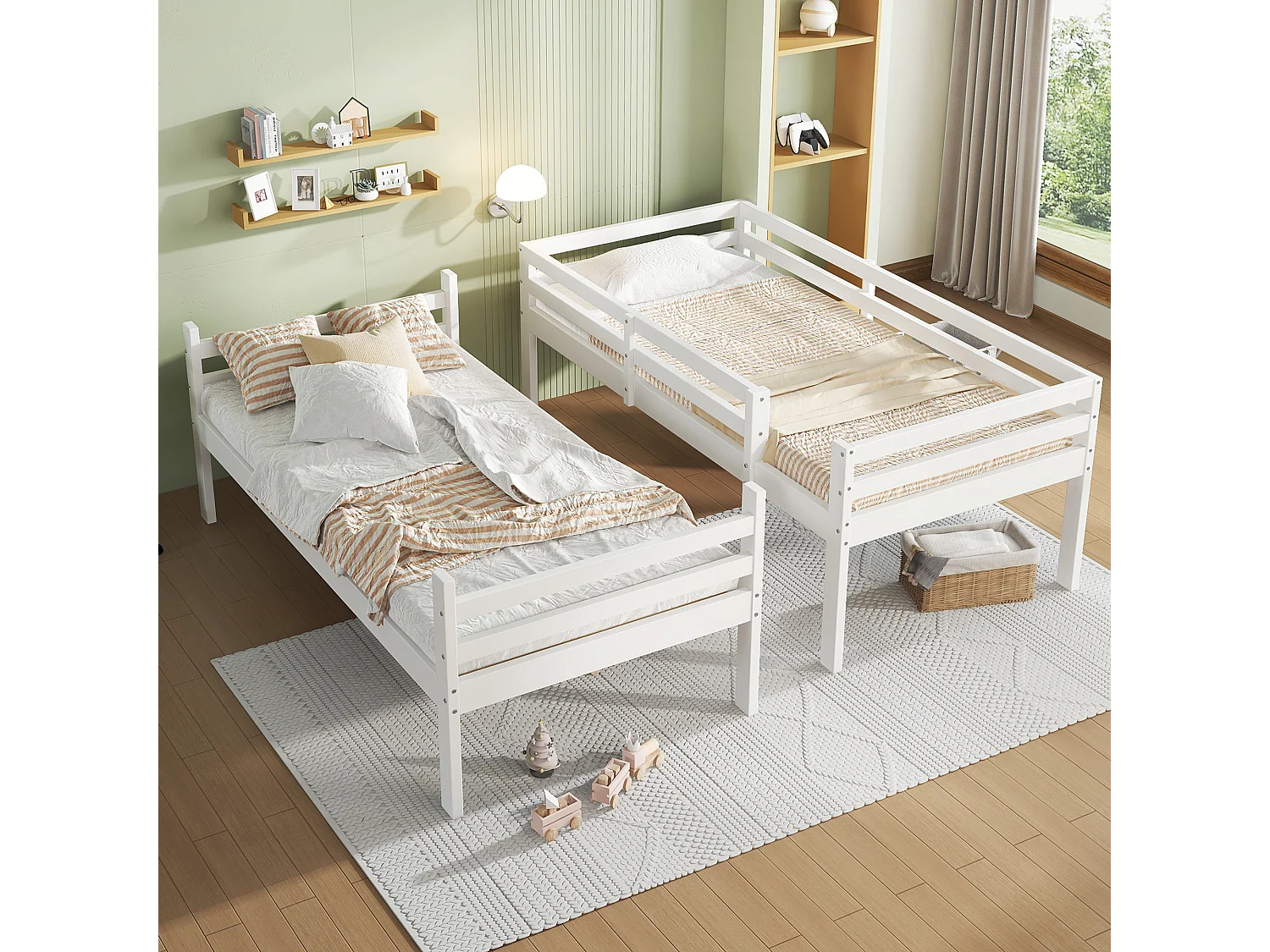 Lit superposé 205x104x158 cm avec étagère à chaussures et placards de rangement Matériau MDF en blanc pour enfants et adolescents
