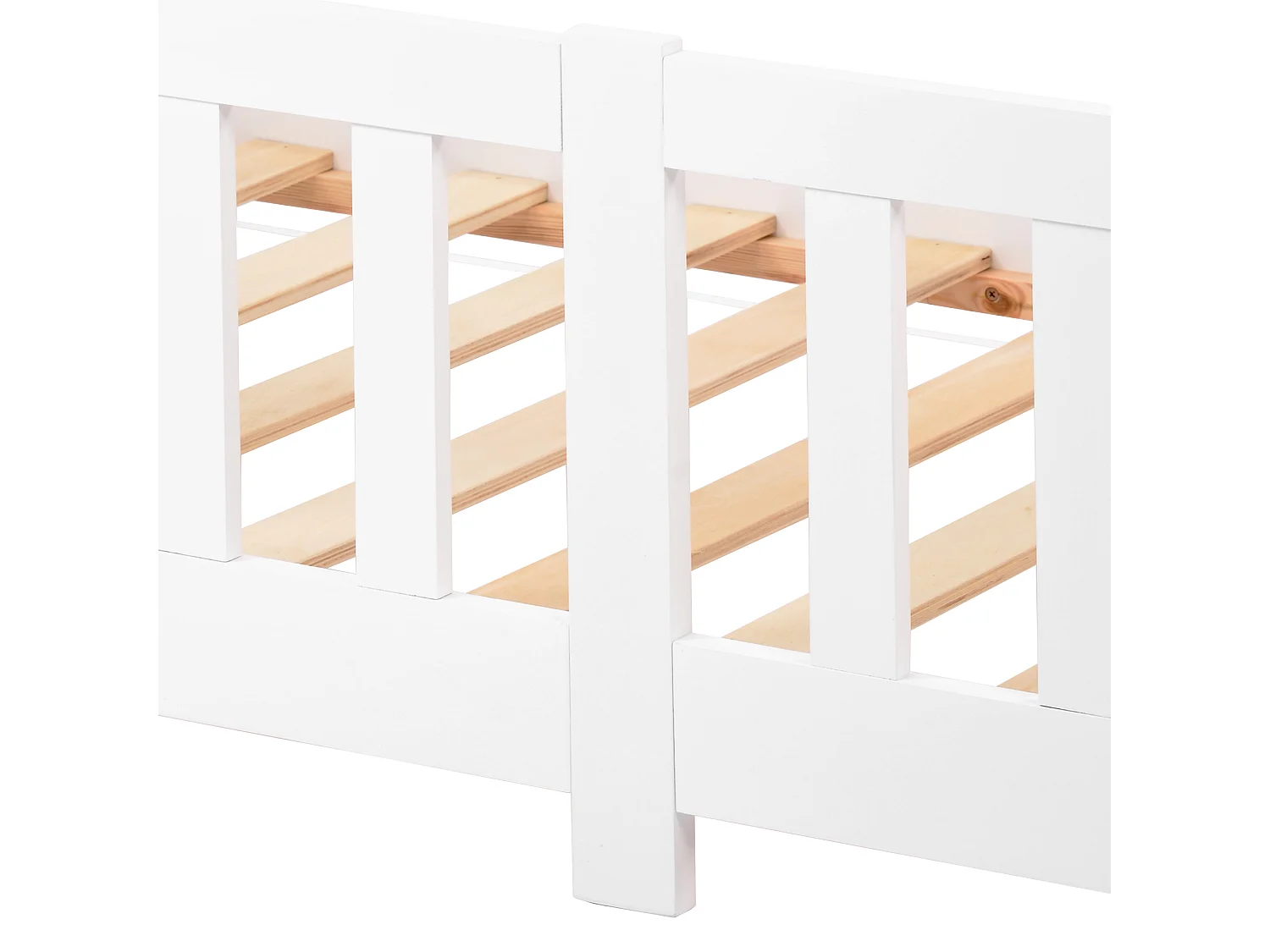 Lit enfant 90x200cm avec barrière de sécurité et sommier à lattes en blanc pour enfants et adolescents (Sans Matelas)