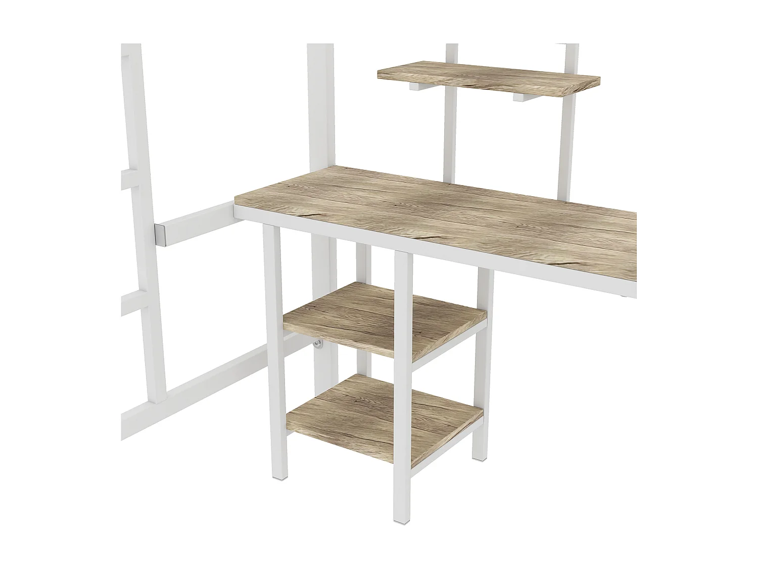 Lit superposé 204.5x95.5x180.5 cm avec table et étagères et garde-corps et échelle Couleur naturelle pour enfants et adolescents