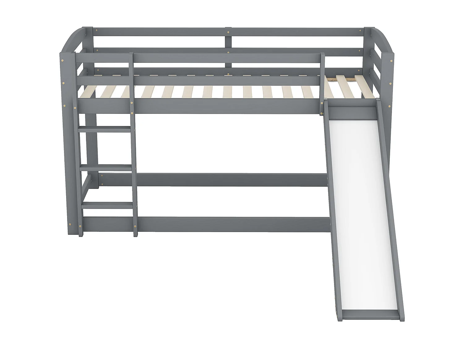 Lit superposé 204x95x118 cm avec échelle et toboggan Barrières de sécurité en gris pour enfants et adolescents