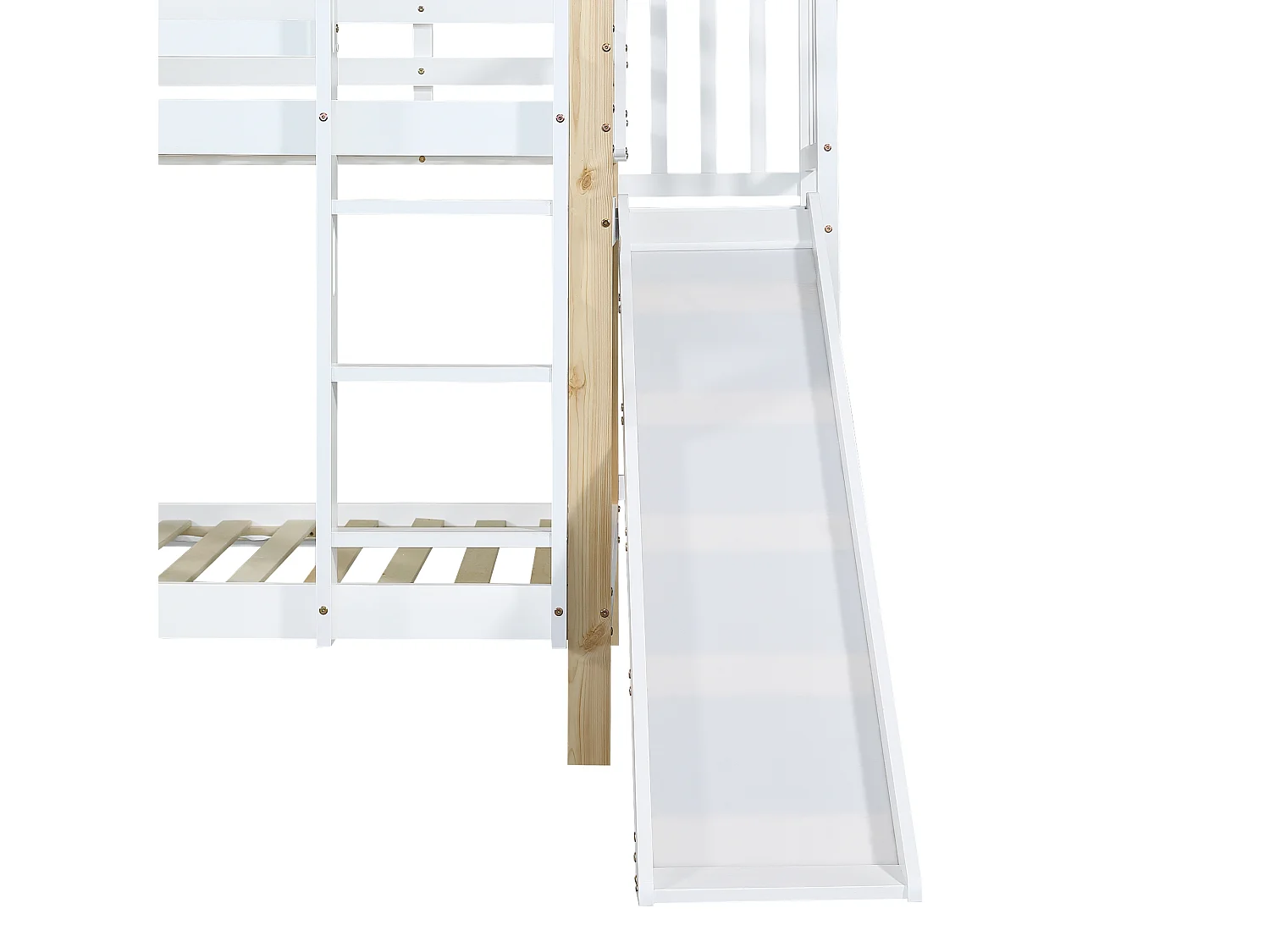 Lit superposé 245x164x223 cm avec toboggan et barrières de sécurité Structure en pin en blanc pour enfants et adolescents