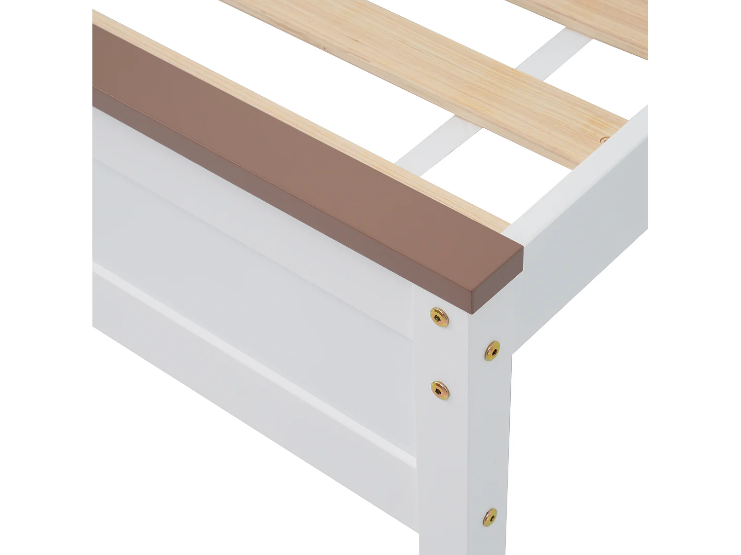 Lit 90x200 avec 15 lattes, avec pieds centraux et tête de lit contrastée, en bois et MDF, blanc (Sans matelas)