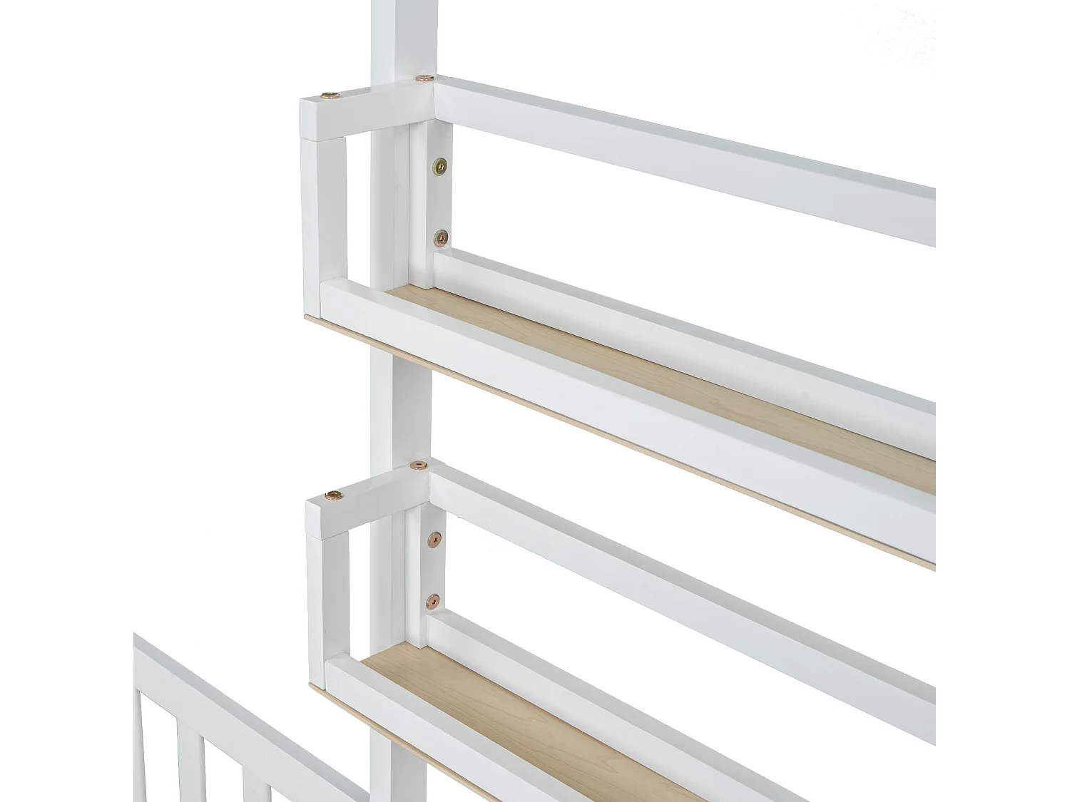 Lit enfant 243x208x183 cm avec tiroirs étagères et rambardes Matériau MDF en blanc pour enfants et adolescents